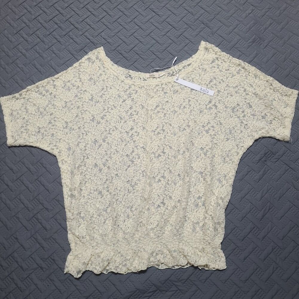 Full Lace Top Cover Up Womens Size 3X Cream By Kaia Boho Beachy Sheer Small Flaw
